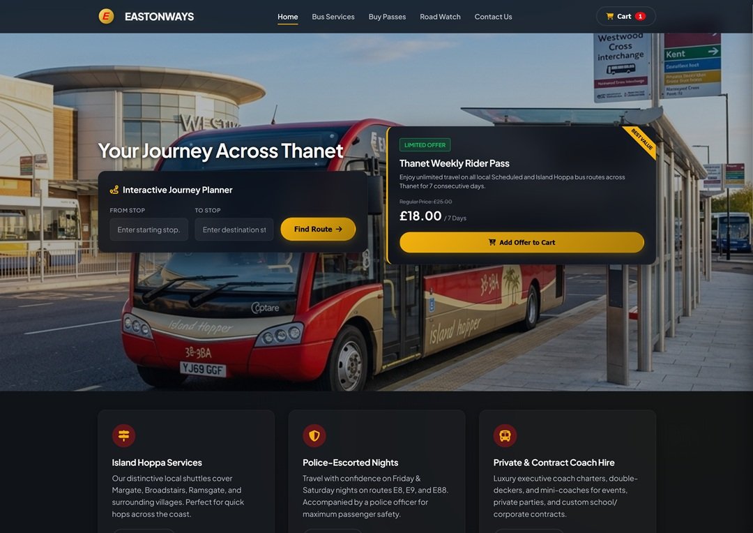 Eastonways — bus company website with journey planner and digital ticketing by Kentmedia