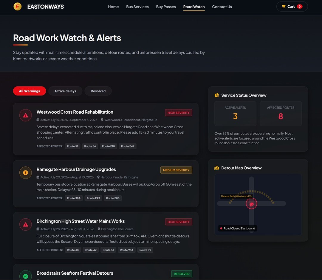 Eastonways Road Watch — live roadwork and delay alerts dashboard