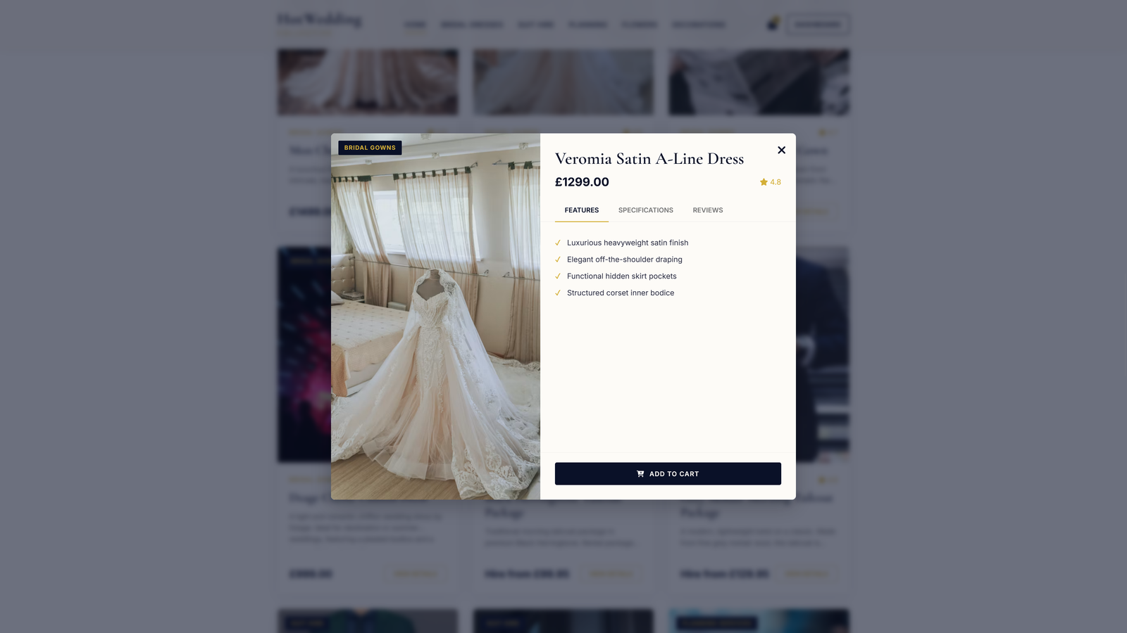 HotWedding Collective product quick-view modal