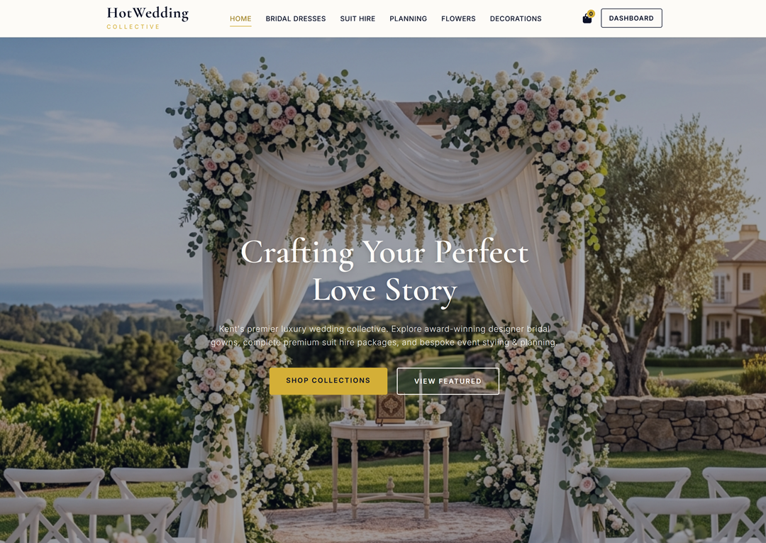 HotWedding Collective homepage — bespoke ecommerce wedding site by Kentmedia