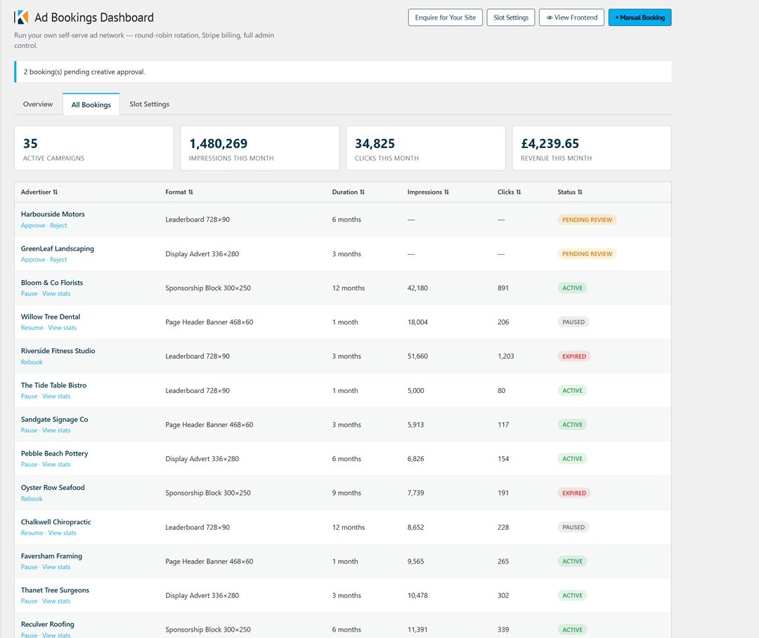Advertiser Booking Management System screenshot