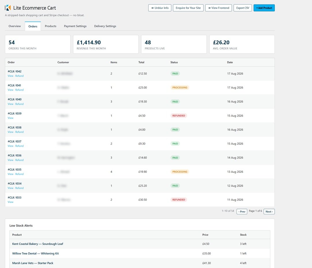 Lite Ecommerce Cart screenshot