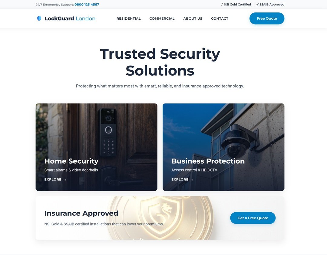 LockGuard London homepage — Security Turnkey Site by Kentmedia