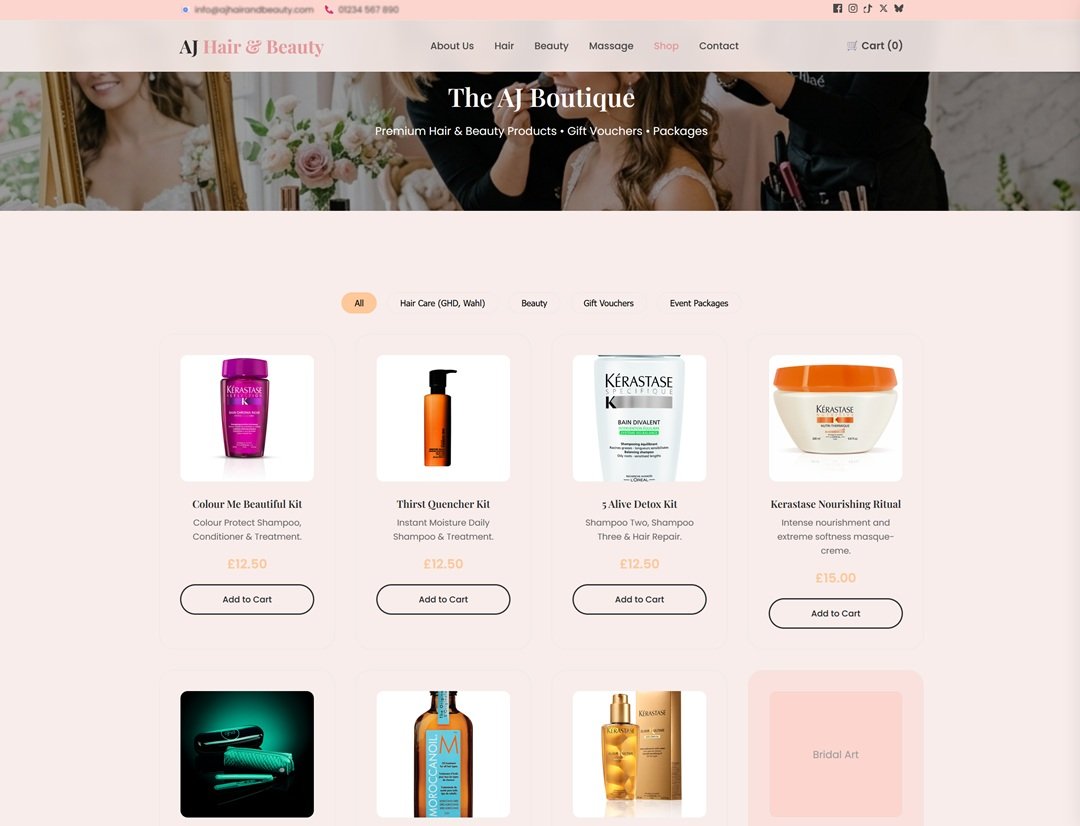 AJ Hair & Beauty Salon online shop with GHD, Wahl and celebrity beauty product ranges