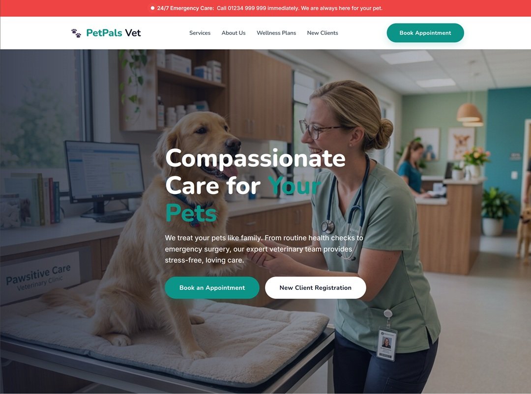 PetPals Veterinary homepage — Veterinary Turnkey Site by Kentmedia